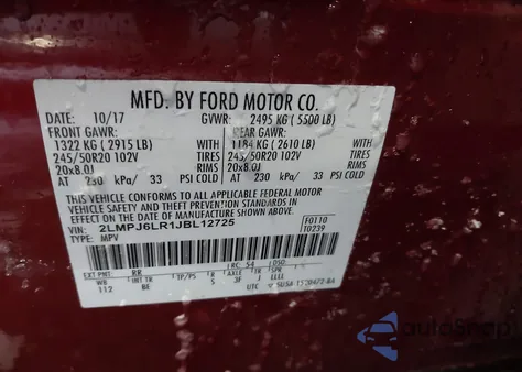 2018 Lincoln Mkx Reserve z USA, uszkodzony, nr VIN 2LMPJ6LR1JBL12725